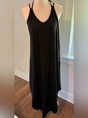 Simple Black V-Neck Slip cotton Dress